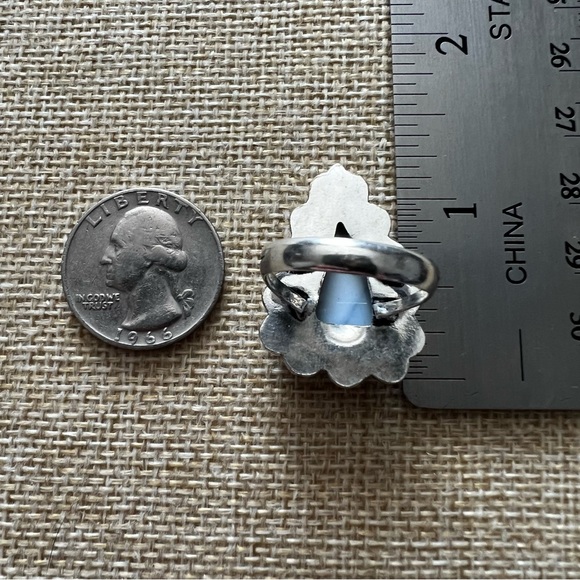 New Blue Owyhee Opal Stone Silver Overlay Ring Size 8.25 - Picture 6 of 6